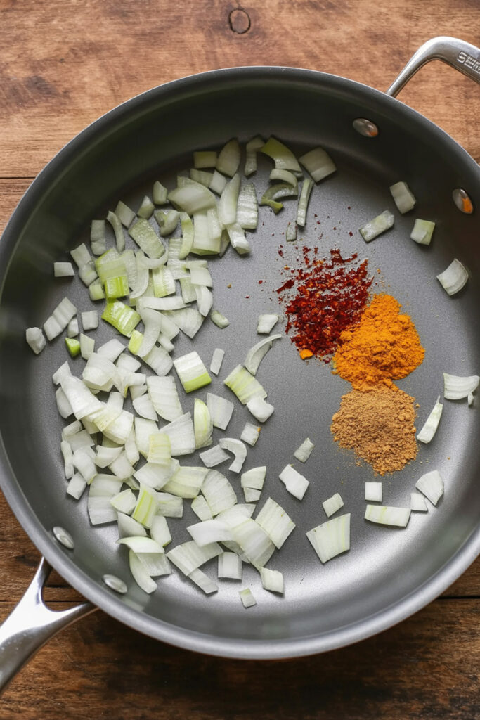garam masala, turmeric, and red pepper flakes